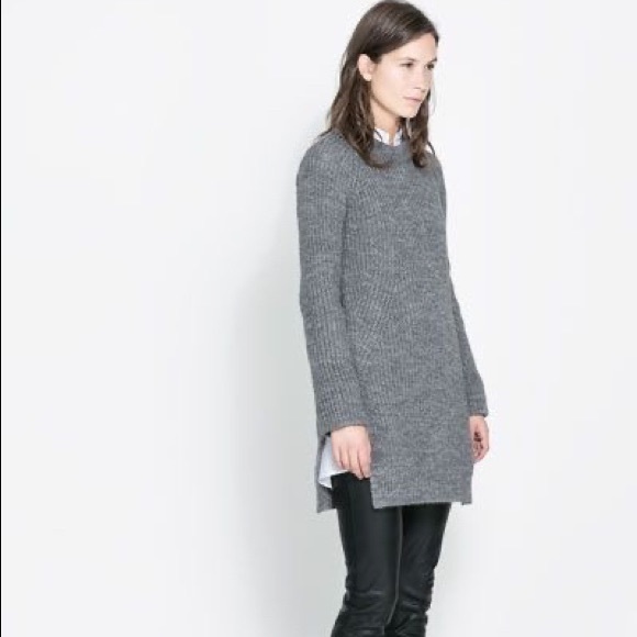 🚫SOLD🚫ZARA GREY CHUNKY KNIT SWEATER JUMPER SLITS - Picture 3 of 10